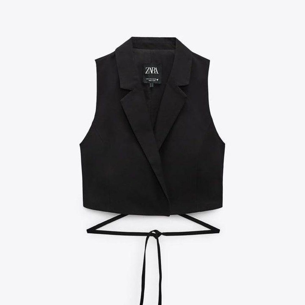 Zara Black Cropped Vest with Tie • Size M • New with Tags✨